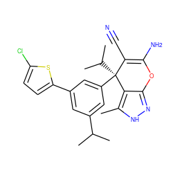 Cc1[nH]nc2c1[C@](c1cc(-c3ccc(Cl)s3)cc(C(C)C)c1)(C(C)C)C(C#N)=C(N)O2 ZINC001772620203