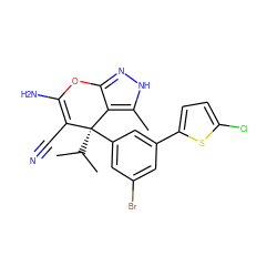 Cc1[nH]nc2c1[C@](c1cc(Br)cc(-c3ccc(Cl)s3)c1)(C(C)C)C(C#N)=C(N)O2 ZINC001772648705