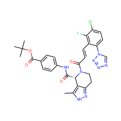 Cc1[nH]nc2c1[C@H](C(=O)Nc1ccc(C(=O)OC(C)(C)C)cc1)N(C(=O)/C=C/c1c(-n3cnnn3)ccc(Cl)c1F)CC2 ZINC000145871763