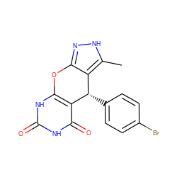 Cc1[nH]nc2c1[C@H](c1ccc(Br)cc1)c1c([nH]c(=O)[nH]c1=O)O2 ZINC001772573232