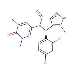 Cc1[nH]nc2c1[C@H](c1ccc(Cl)cc1F)N(c1cc(C)c(=O)n(C)c1)C2=O ZINC000261192684