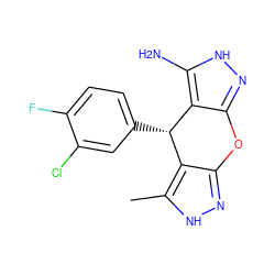 Cc1[nH]nc2c1[C@H](c1ccc(F)c(Cl)c1)c1c(n[nH]c1N)O2 ZINC001772629995