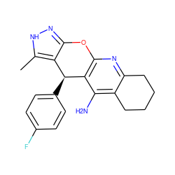 Cc1[nH]nc2c1[C@H](c1ccc(F)cc1)c1c(nc3c(c1N)CCCC3)O2 ZINC000299829532