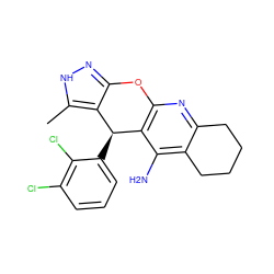 Cc1[nH]nc2c1[C@H](c1cccc(Cl)c1Cl)c1c(nc3c(c1N)CCCC3)O2 ZINC000299830233