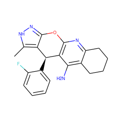 Cc1[nH]nc2c1[C@H](c1ccccc1F)c1c(nc3c(c1N)CCCC3)O2 ZINC000299821026