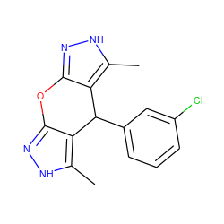 Cc1[nH]nc2c1C(c1cccc(Cl)c1)c1c(n[nH]c1C)O2 ZINC001772621086