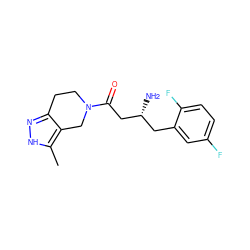 Cc1[nH]nc2c1CN(C(=O)C[C@H](N)Cc1cc(F)ccc1F)CC2 ZINC000014948926