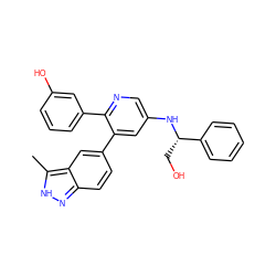 Cc1[nH]nc2ccc(-c3cc(N[C@@H](CO)c4ccccc4)cnc3-c3cccc(O)c3)cc12 ZINC001772614291