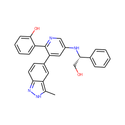 Cc1[nH]nc2ccc(-c3cc(N[C@@H](CO)c4ccccc4)cnc3-c3ccccc3O)cc12 ZINC001772651114