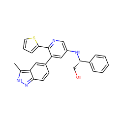 Cc1[nH]nc2ccc(-c3cc(N[C@@H](CO)c4ccccc4)cnc3-c3cccs3)cc12 ZINC001772631878