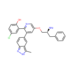 Cc1[nH]nc2ccc(-c3cc(OC[C@@H](N)Cc4ccccc4)cnc3-c3cc(Cl)ccc3O)cc12 ZINC000045392174