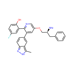 Cc1[nH]nc2ccc(-c3cc(OC[C@@H](N)Cc4ccccc4)cnc3-c3cc(F)ccc3O)cc12 ZINC000045351726