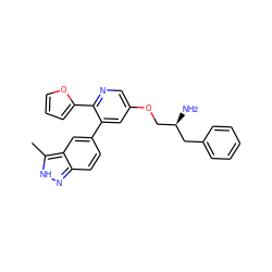 Cc1[nH]nc2ccc(-c3cc(OC[C@@H](N)Cc4ccccc4)cnc3-c3ccco3)cc12 ZINC000035969548