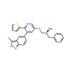 Cc1[nH]nc2ccc(-c3cc(OC[C@@H](N)Cc4ccccc4)cnc3-c3cccs3)cc12 ZINC000035849752