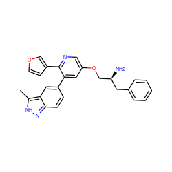 Cc1[nH]nc2ccc(-c3cc(OC[C@@H](N)Cc4ccccc4)cnc3-c3ccoc3)cc12 ZINC000045351201