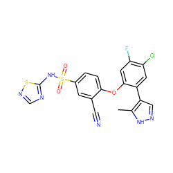 Cc1[nH]ncc1-c1cc(Cl)c(F)cc1Oc1ccc(S(=O)(=O)Nc2ncns2)cc1C#N ZINC000095584042