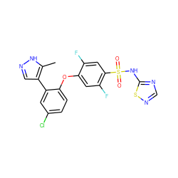 Cc1[nH]ncc1-c1cc(Cl)ccc1Oc1cc(F)c(S(=O)(=O)Nc2ncns2)cc1F ZINC000095583013