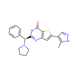 Cc1[nH]ncc1-c1cc2nc([C@H](c3ccccc3)N3CCCC3)[nH]c(=O)c2s1 ZINC000145190558