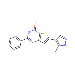 Cc1[nH]ncc1-c1cc2nc(-c3ccccc3)[nH]c(=O)c2s1 ZINC000145126012