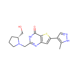 Cc1[nH]ncc1-c1cc2nc(CN3CCC[C@@H]3CO)[nH]c(=O)c2s1 ZINC000145190928