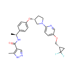 Cc1[nH]ncc1C(=O)N[C@@H](C)c1ccc(O[C@@H]2CCN(c3ccc(OC[C@@H]4CC4(F)F)cn3)C2)cc1 ZINC000231379150