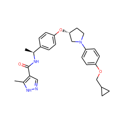 Cc1[nH]ncc1C(=O)N[C@@H](C)c1ccc(O[C@@H]2CCN(c3ccc(OCC4CC4)cc3)C2)cc1 ZINC000209123819