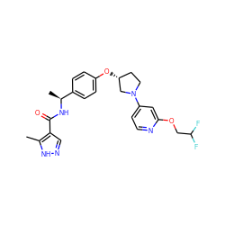 Cc1[nH]ncc1C(=O)N[C@@H](C)c1ccc(O[C@@H]2CCN(c3ccnc(OCC(F)F)c3)C2)cc1 ZINC000231378848