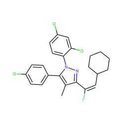 Cc1c(/C(F)=C\C2CCCCC2)nn(-c2ccc(Cl)cc2Cl)c1-c1ccc(Cl)cc1 ZINC000095586713