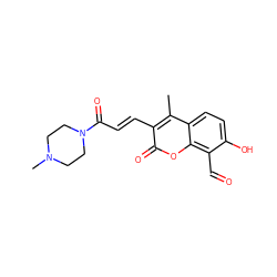 Cc1c(/C=C/C(=O)N2CCN(C)CC2)c(=O)oc2c(C=O)c(O)ccc12 ZINC000220427671