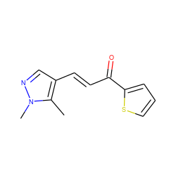 Cc1c(/C=C/C(=O)c2cccs2)cnn1C ZINC000004651232