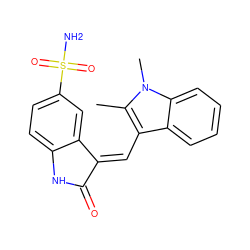 Cc1c(/C=C2/C(=O)Nc3ccc(S(N)(=O)=O)cc32)c2ccccc2n1C ZINC000013539000