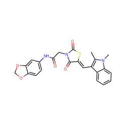 Cc1c(/C=C2\SC(=O)N(CC(=O)Nc3ccc4c(c3)OCO4)C2=O)c2ccccc2n1C ZINC000013858349