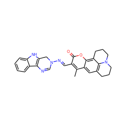 Cc1c(/C=N/N2C=Nc3c([nH]c4ccccc34)C2)c(=O)oc2c3c4c(cc12)CCCN4CCC3 ZINC000002098378