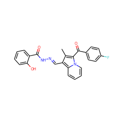 Cc1c(/C=N/NC(=O)c2ccccc2O)c2ccccn2c1C(=O)c1ccc(F)cc1 ZINC000005560657