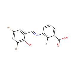 Cc1c(/N=C/c2cc(Br)cc(Br)c2O)cccc1C(=O)O ZINC000001957729