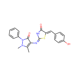 Cc1c(/N=C2\NC(=O)/C(=C/c3ccc(O)cc3)S2)c(=O)n(-c2ccccc2)n1C ZINC000008830338