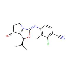 Cc1c(/N=C2\O[C@@H](C(C)C)[C@@H]3[C@H](O)CCN23)ccc(C#N)c1Cl ZINC000040420358