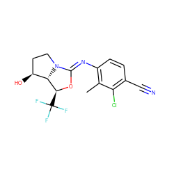 Cc1c(/N=C2\O[C@@H](C(F)(F)F)[C@@H]3[C@@H](O)CCN23)ccc(C#N)c1Cl ZINC000013982536