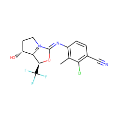 Cc1c(/N=C2\O[C@@H](C(F)(F)F)[C@@H]3[C@H](O)CCN23)ccc(C#N)c1Cl ZINC000034554150