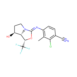 Cc1c(/N=C2\O[C@H](C(F)(F)F)[C@@H]3[C@@H](O)CCN23)ccc(C#N)c1Cl ZINC000040410424