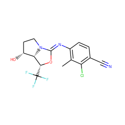 Cc1c(/N=C2\O[C@H](C(F)(F)F)[C@@H]3[C@H](O)CCN23)ccc(C#N)c1Cl ZINC000040943002