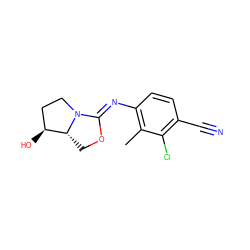 Cc1c(/N=C2\OC[C@@H]3[C@@H](O)CCN23)ccc(C#N)c1Cl ZINC000040412674