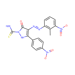 Cc1c(/N=N/c2c(-c3ccc([N+](=O)[O-])cc3)[nH]n(C(N)=S)c2=O)cccc1[N+](=O)[O-] ZINC000169325514