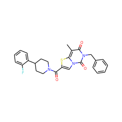 Cc1c(=O)n(Cc2ccccc2)c(=O)n2cc(C(=O)N3CCC(c4ccccc4F)CC3)sc12 ZINC000169330373