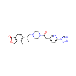 Cc1c([C@@H](C)CN2CCN(C(=O)Cc3ccc(-n4cnnn4)nc3)CC2)ccc2c1COC2=O ZINC000168533598