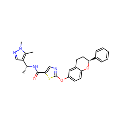 Cc1c([C@@H](C)NC(=O)c2cnc(Oc3ccc4c(c3)CC[C@@H](c3ccccc3)O4)s2)cnn1C ZINC000169710424