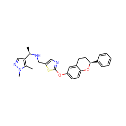 Cc1c([C@@H](C)NCc2cnc(Oc3ccc4c(c3)CC[C@@H](c3ccccc3)O4)s2)cnn1C ZINC000145547713