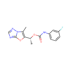 Cc1c([C@@H](C)OC(=O)Nc2cccc(F)c2)oc2ncnn12 ZINC000066251684