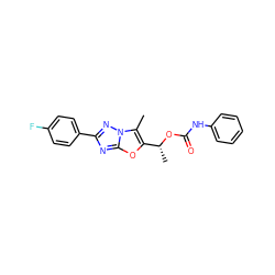 Cc1c([C@@H](C)OC(=O)Nc2ccccc2)oc2nc(-c3ccc(F)cc3)nn12 ZINC000066259429