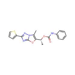 Cc1c([C@@H](C)OC(=O)Nc2ccccc2)oc2nc(-c3cccs3)nn12 ZINC000066258371